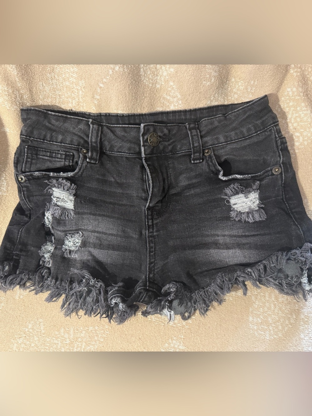 Washed Black Distressed Frayed Hem Jean Shorts